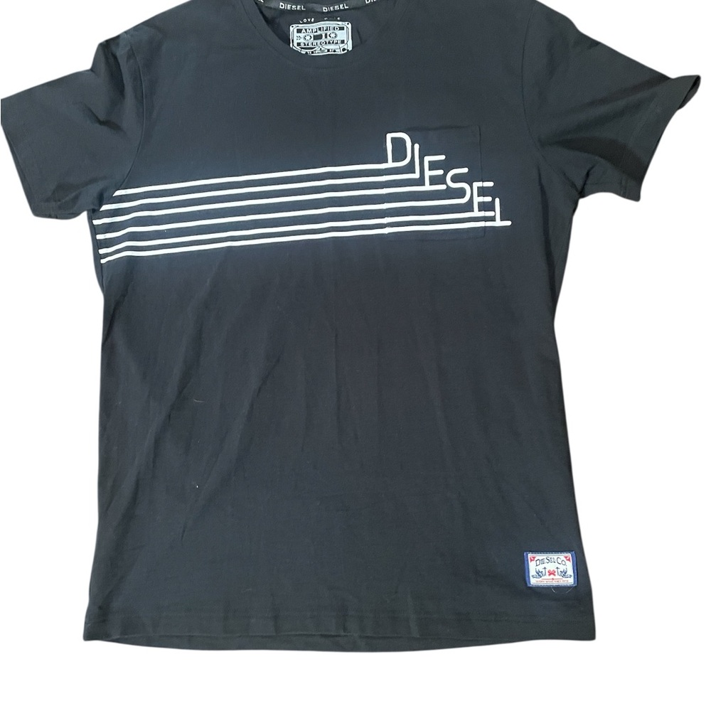 Diesel Black Short-Sleeve Tee with White Stripe Logo